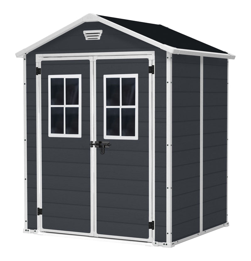 Keter Manor Resin Outdoor Storage Shed with Fixed Window, Grey, 6-ft x 5-ft B7