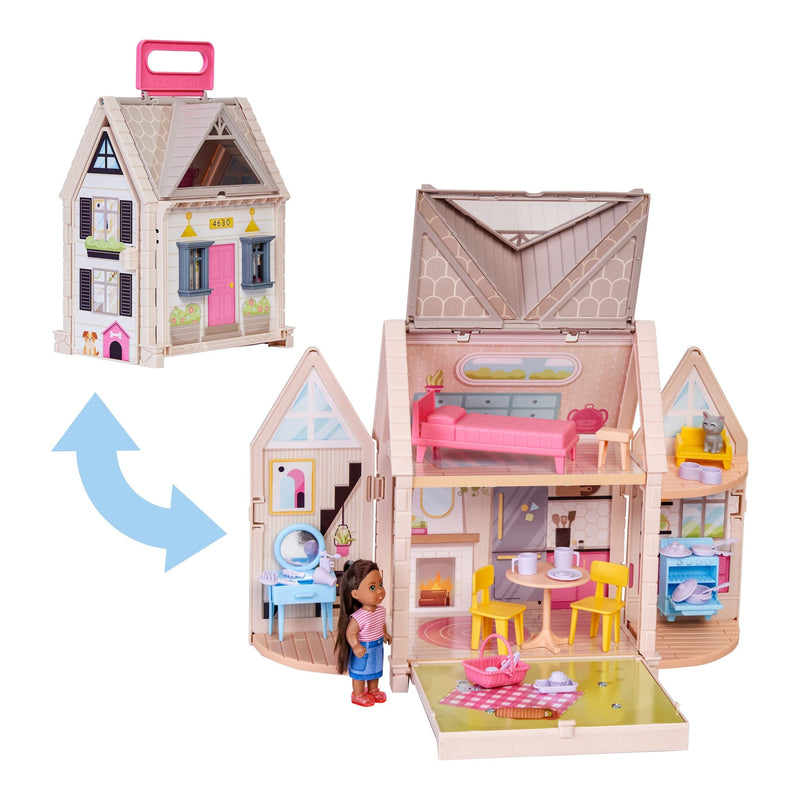 KidKraft Tote-ables Cottage Doll House Playset for Kids, Includes Doll, Ages 3+ E1