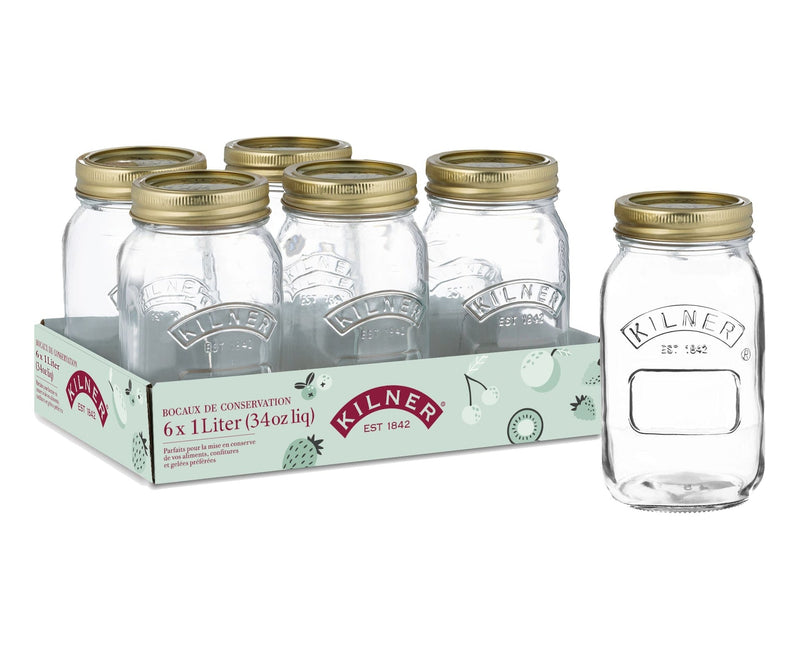 Kilner Mason Regular Mouth Jar, 1-L, 6 Count H1