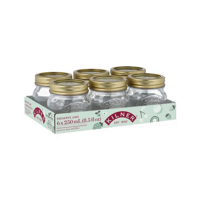 Kilner Regular Mouth Glass Mason Jars with Sealing Lids, 250 mL, 6 Count B3