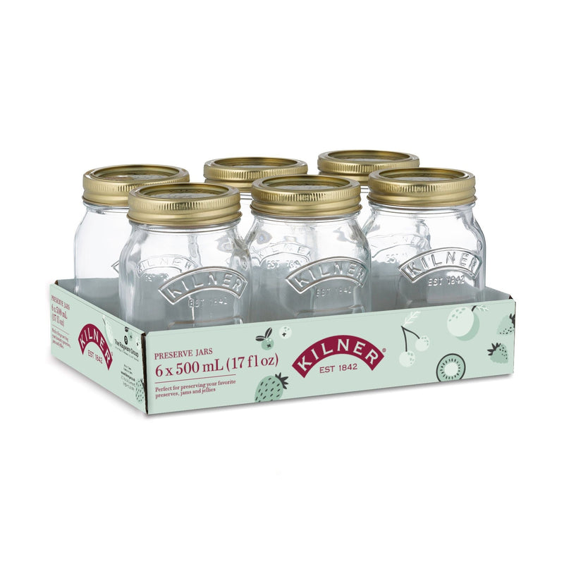 Kilner Regular Mouth Glass Mason Jars with Sealing Lids, 500 mL, 6 Count R0