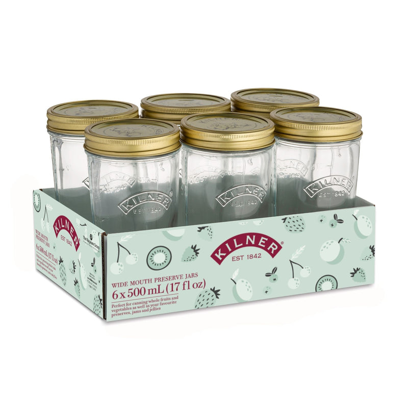 Kilner Wide Mouth Glass Mason Jars with Sealing Lids, 500-mL, 6-pk N1