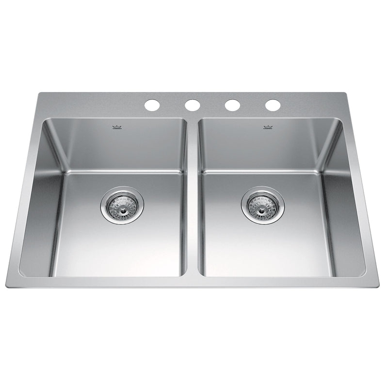 Kindred Brookmore Drop In Double Bowl 4-Hole Kitchen Sink, 30.8-in x 20.9-in x 9-in, Stainless Steel J8