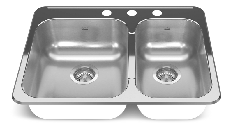 Kindred Reginox Drop In Double Bowl 3-Hole Kitchen Sink, 27.25-in. x 20.56-in, Stainless Steel V6