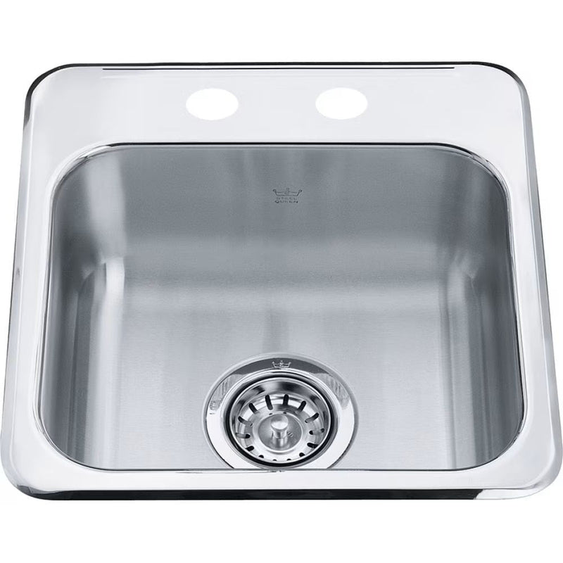 Kindred Steel Queen Drop In Single Bowl 2-Hole Hospitality Sink, 15.13-in x 15.44-in x 6-in, Stainless Steel N3
