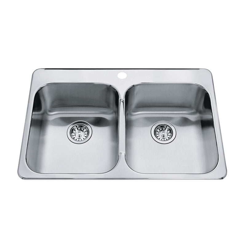 Kindred Steel Queen Top Mount Stainless Steel Double Bowl Kitchen Sink, 23x34x7-in S7
