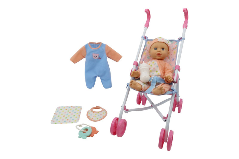 Kisses & Cuddles 12-in Baby Doll with Stroller and Accessories Set E3
