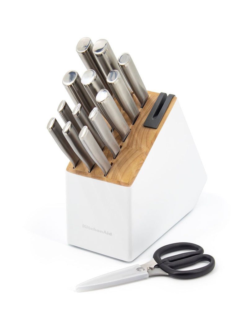 KitchenAid Stainless Knife Block Set, White, 15-pc N3