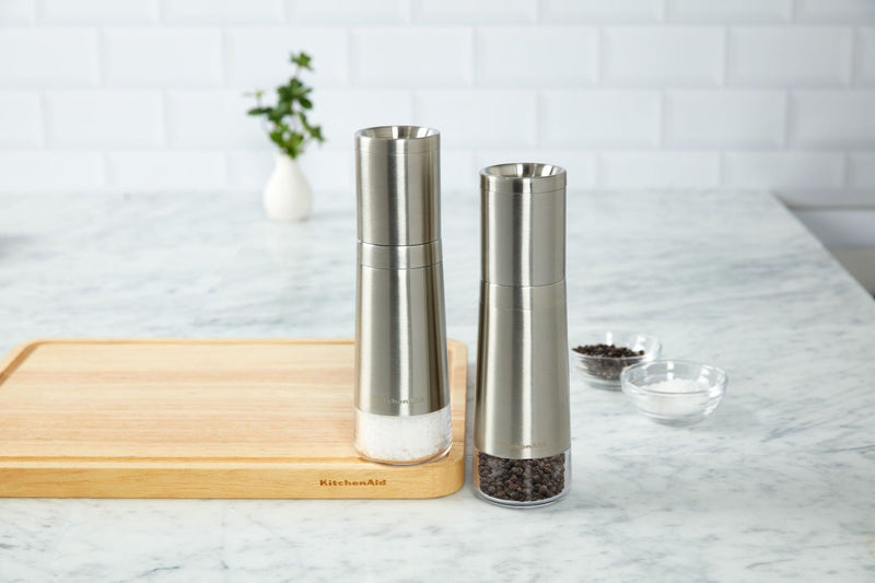 KitchenAid Stainless Steel Salt & Pepper Grinder Set, 8-in, Pre-Filled U8
