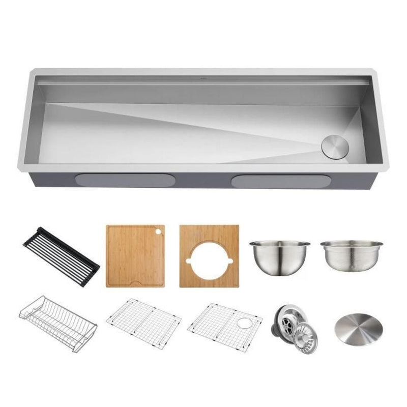 Kraus Kore 2-Tier Workstation Undermount 16-Gauge Single Bowl Kitchen Sink with 11-Piece Chef’s Kit, 57-in O3
