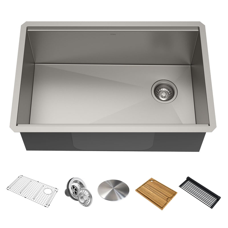 Kraus Kore Undermount Stainless Steel Single Bowl Kitchen Sink with Add-Ons, 27x19x11-in S9