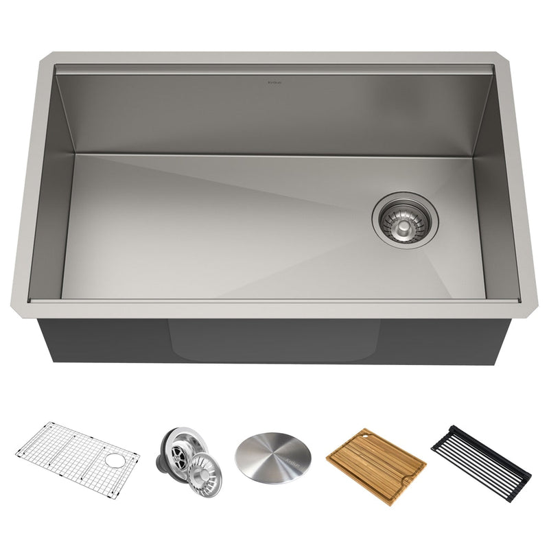 Kraus Kore Undermount Stainless Steel Single Bowl Kitchen Sink with Add-Ons, 30x19x11-in J8