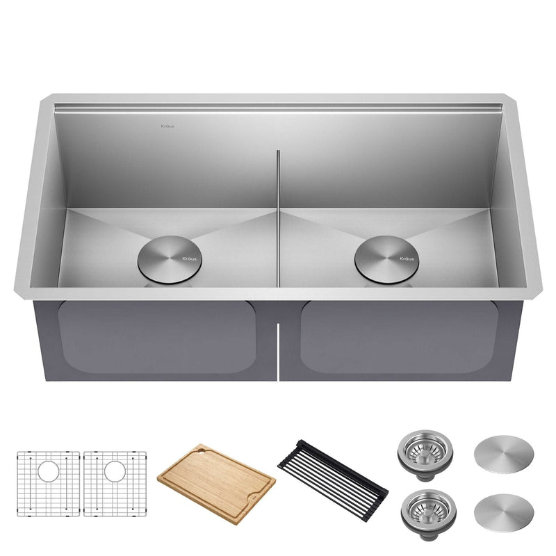 Kraus Kore Undermount Stainless Steel Single Bowl Kitchen Sink with Add-Ons, 33x19x11-in B0