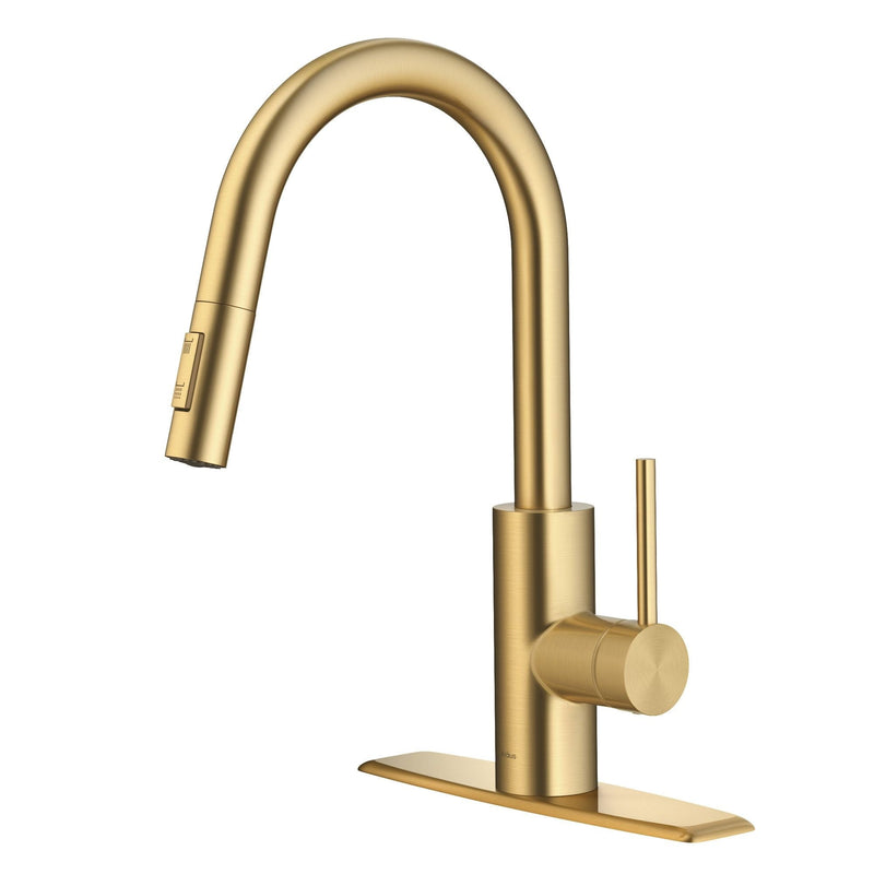 Kraus Oletto Single Handle High Arc Pull Down Kitchen Faucet, Brushed Brass K9