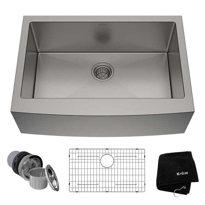 Kraus Standard PRO Apron Front Farmhouse Stainless Steel Single Bowl Kitchen Sink, 30x21x10-in R2