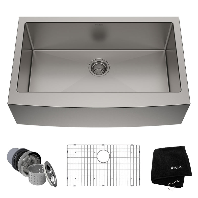 Kraus Standard PRO Apron Front Farmhouse Stainless Steel Single Bowl Kitchen Sink, 33x21x10-in T7