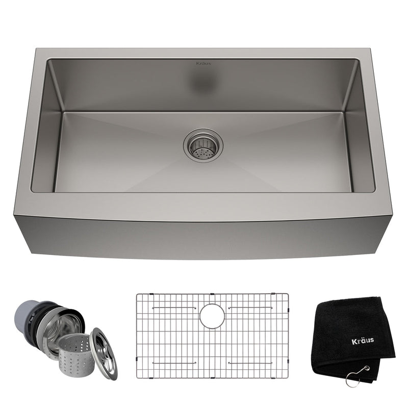 Kraus Standard PRO Apron Front Farmhouse Stainless Steel Single Bowl Kitchen Sink, 36x21x10-in U2