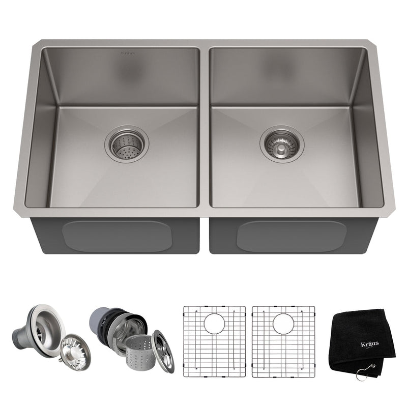 Kraus Standard PRO Undermount Stainless Steel Double Bowl 50/50 Kitchen Sink, 33x19x10-in Y6