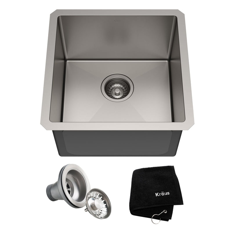 Kraus Standard PRO Undermount Stainless Steel Single Bowl Bar Sink, 17x17x11-in M6