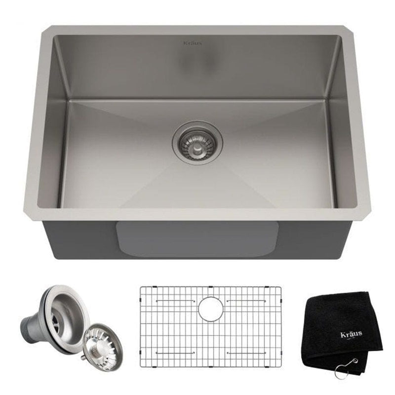 Kraus Standard PRO Undermount Stainless Steel Single Bowl Kitchen Sink, 26x18x10-in I8