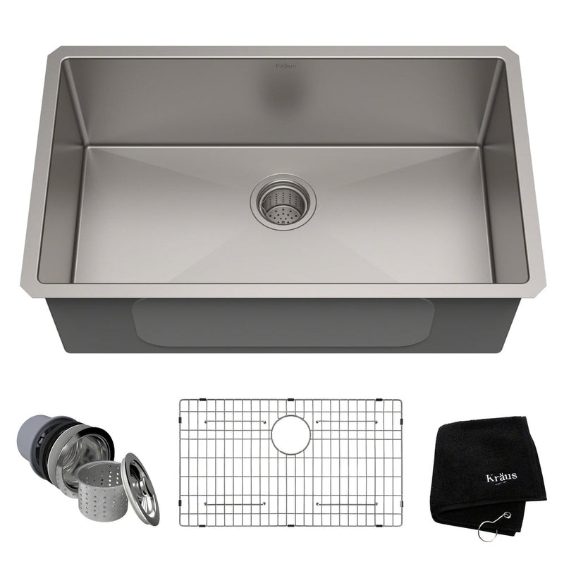 Kraus Standard PRO Undermount Stainless Steel Single Bowl Kitchen Sink, 30x18x10-in U8