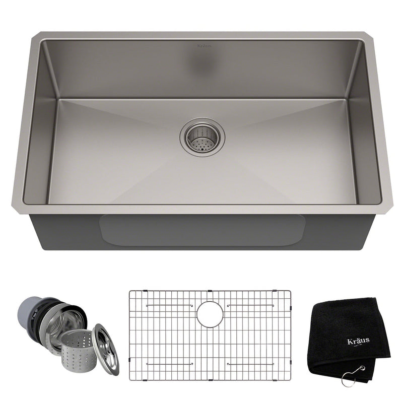 Kraus Standard PRO Undermount Stainless Steel Single Bowl Kitchen Sink, 32x19x10-in O0