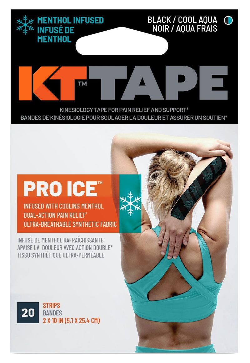 KT Tape Pro Ice Pre-Cut Elastic Kinesiology Sports Tape with Menthol, Black, 10 x 2-in Strips, 20-pk Z2