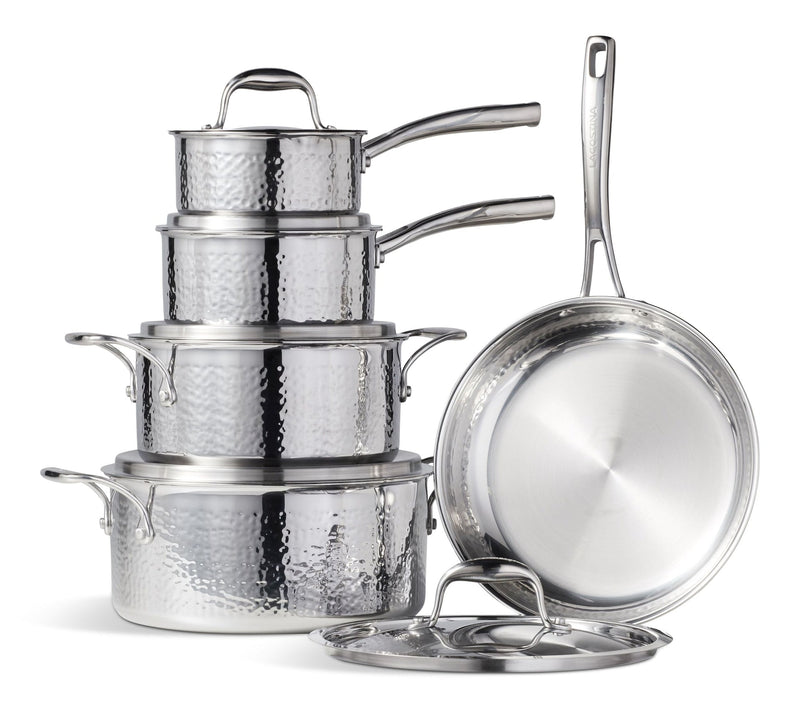 Lagostina 3-Ply Hammered Stainless Steel Cookware Set, 10-pc T8
