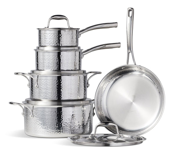 Lagostina 3-Ply Hammered Stainless Steel Cookware Set, 10-pc K2