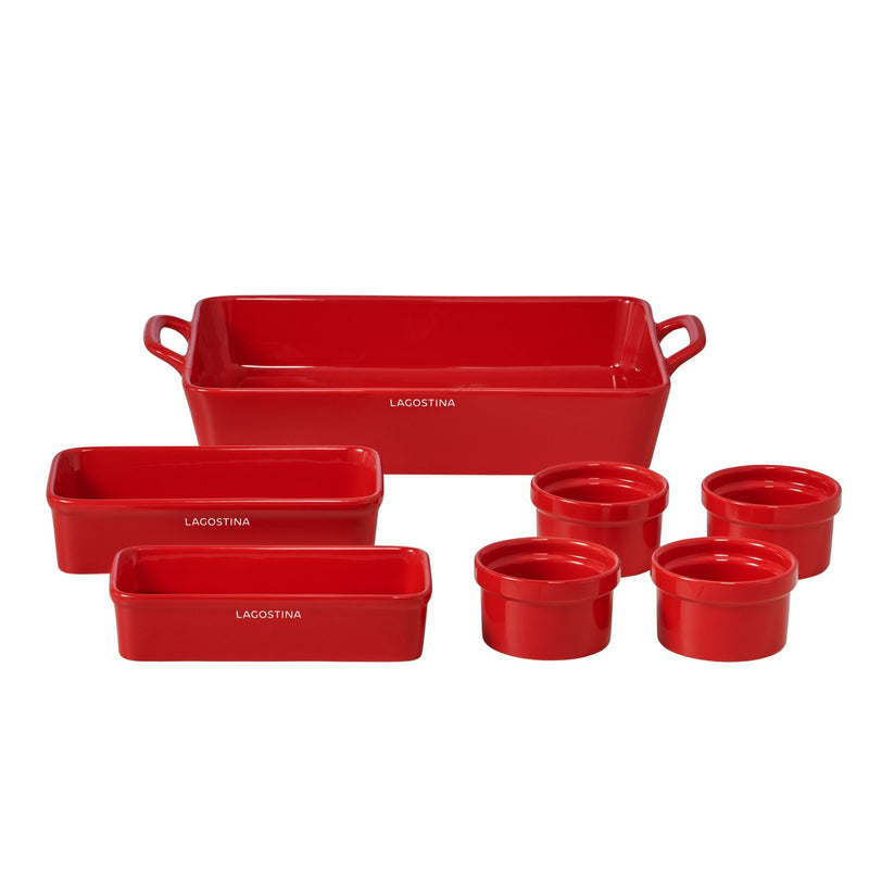 Lagostina Stackable Red Ceramic Bakeware Set with Handles, 7-pc M8