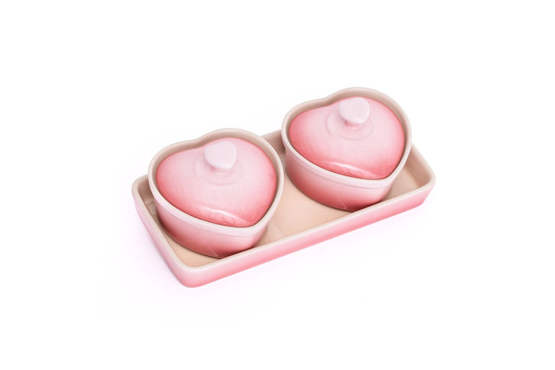 Lagostina Stoneware Heart Cocottes and Tray, Gradient Rose, 5-pc M5