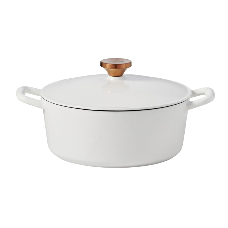 Lagostina Tuscan Collection Round Casserole Dish, Enamelled Cast Iron, White, 7-qt I6