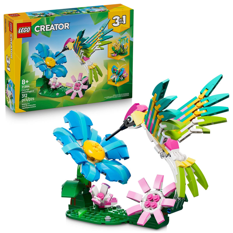 LEGO Creator 3-in-1 Wild Animals: Colourful Hummingbird Toy Building Set - 31384, 312-pcs, Ages 8+ W8