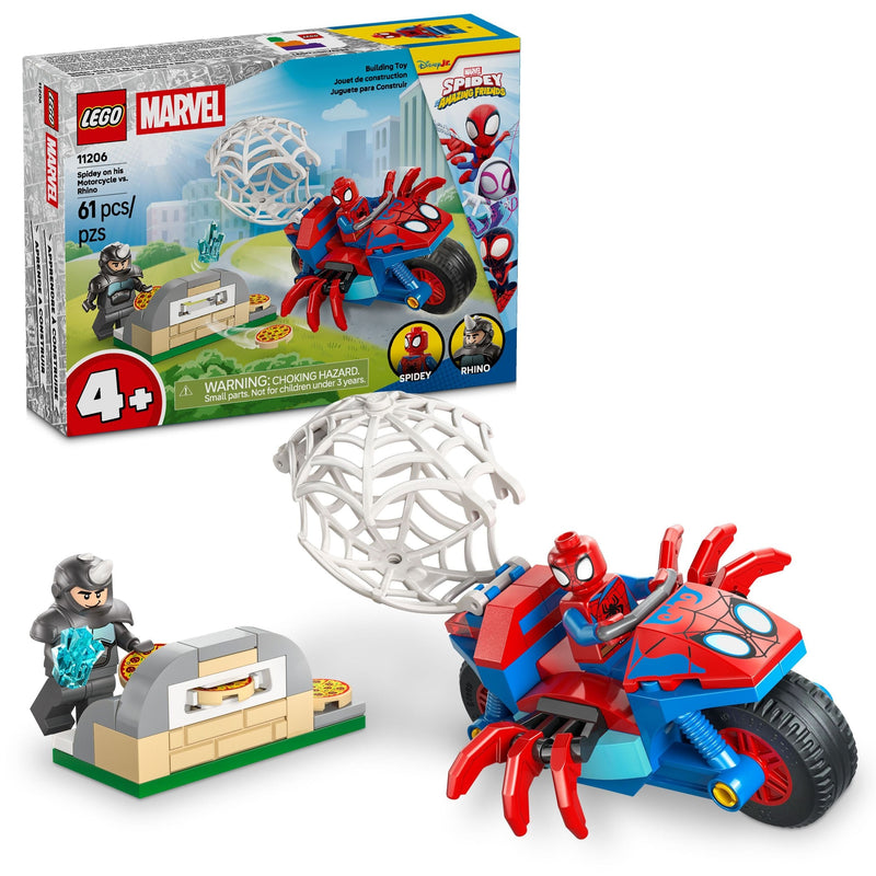 LEGO Marvel Spidey And His Amazing Friends Spidey on his Motorcycle vs. Rhino - 11206, 61-pcs, Ages 4+ K8