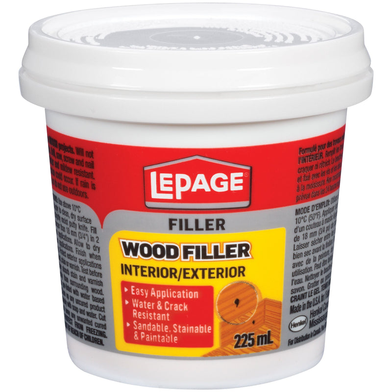 LePage Interior/Exterior Wood Filler, Repairs Cracks & Holes, Water-Resistant, Brown, 225-mL G4