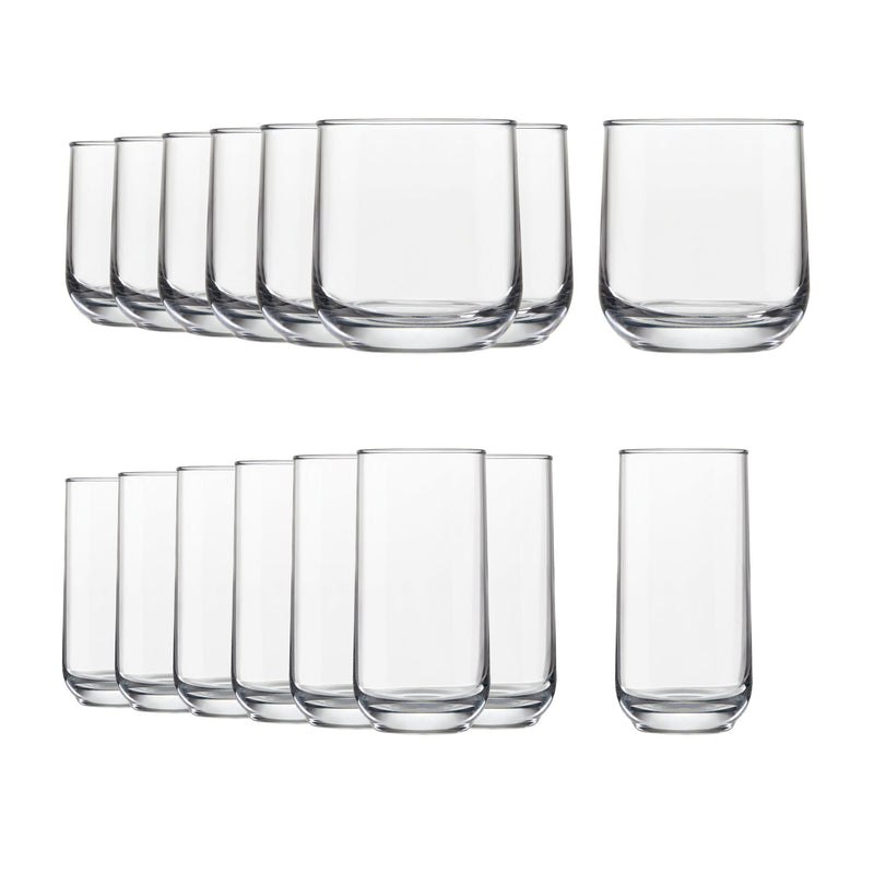 Libbey Ascent 16pc Tumbler Glassware Set, Dishwasher Safe, 8pc x 13.3-oz and 8pc x 16-oz L6