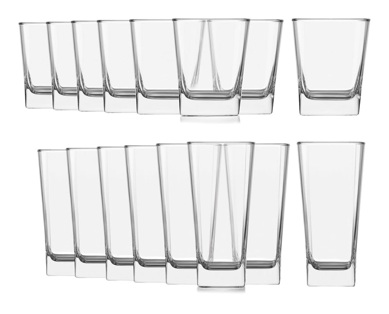Libbey Bristol 16pc Glassware Set, Dishwasher Safe, 8pc x 12.2-oz and 8pc x 14.4-oz Q9
