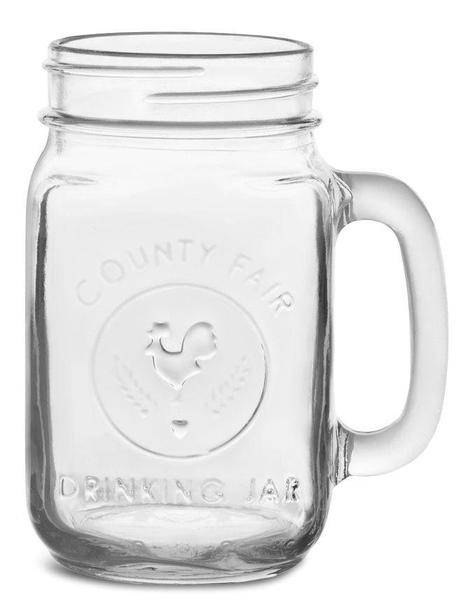 Libbey Glass Drinking Mason Jar, 16.5-oz, with Handle, Dishwasher Safe X4