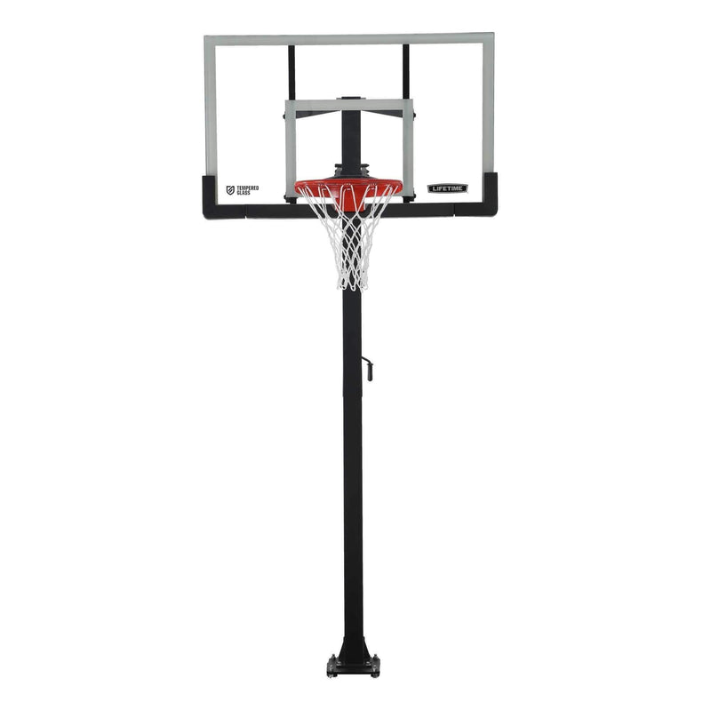 Lifetime Adjustable In-Ground Bolt Down Outdoor Basketball Hoop with 60-in Tempered Glass, Hoop & Net System S9