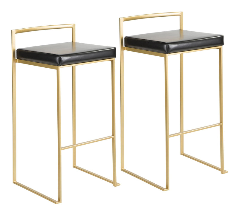 LumiSource Fuji Stackable PU Leather Counter/Bar Stools (2-Piece Set), Gold/Black L0