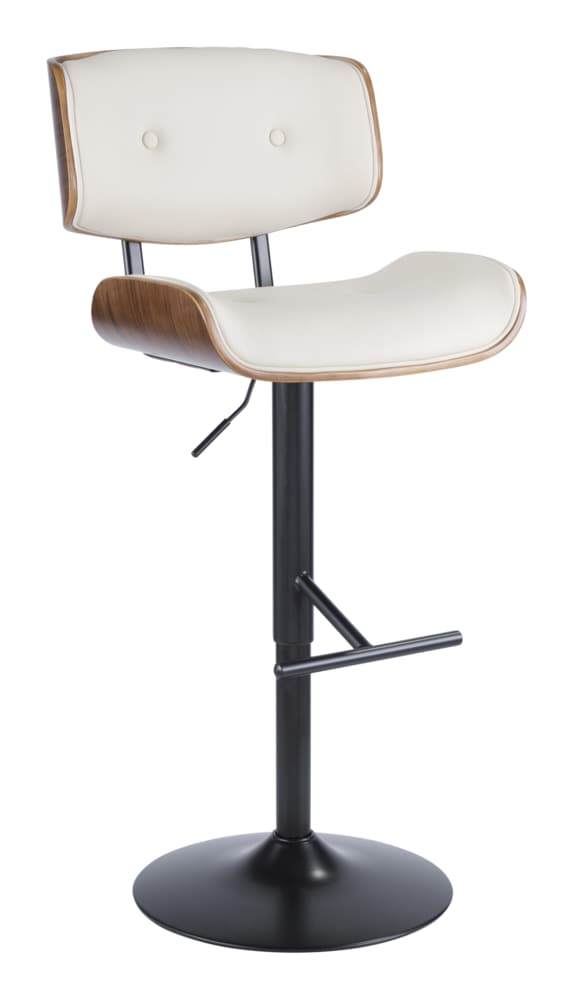 LumiSource Lombardi PU Leather Swivel Counter/Bar Stool Adjustable Height, Walnut/Cream T4