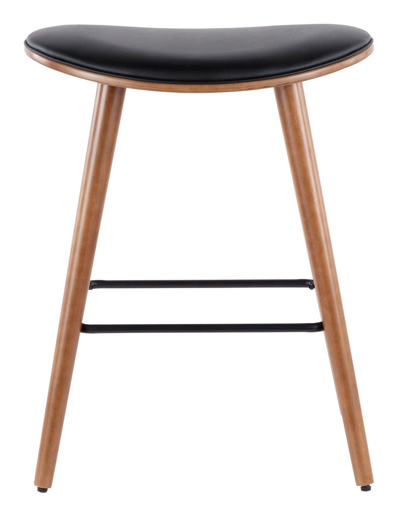 LumiSource Saddle Wood & PU Leather Seat Counter/Bar Stools (2-Piece Set), Walnut/Black P6