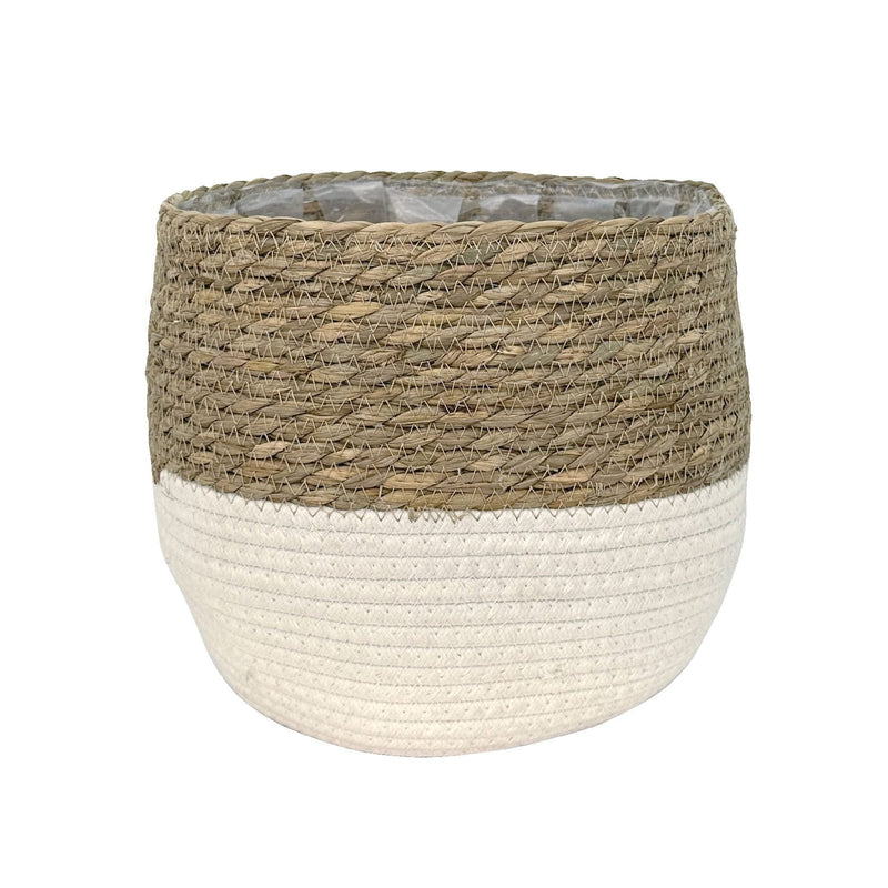 Lynne Weave Cotton Jute Round Basket Planter with Leaf-Proof Plastic Lining, 10-in A5