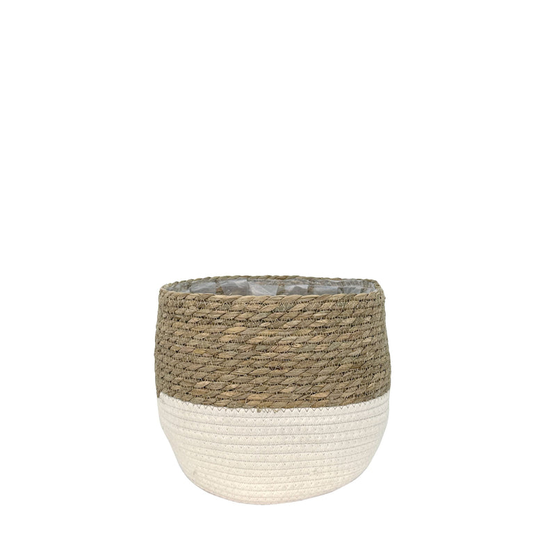 Lynne Weave Cotton Jute Round Basket Planter with Leaf-Proof Plastic Lining, 4-in N7