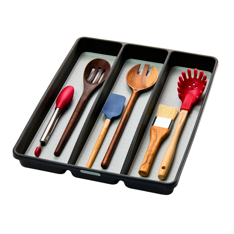 Madesmart 3-Compartment Kitchen Utensil Drawer Organizer Tray/Holder, Grey D8