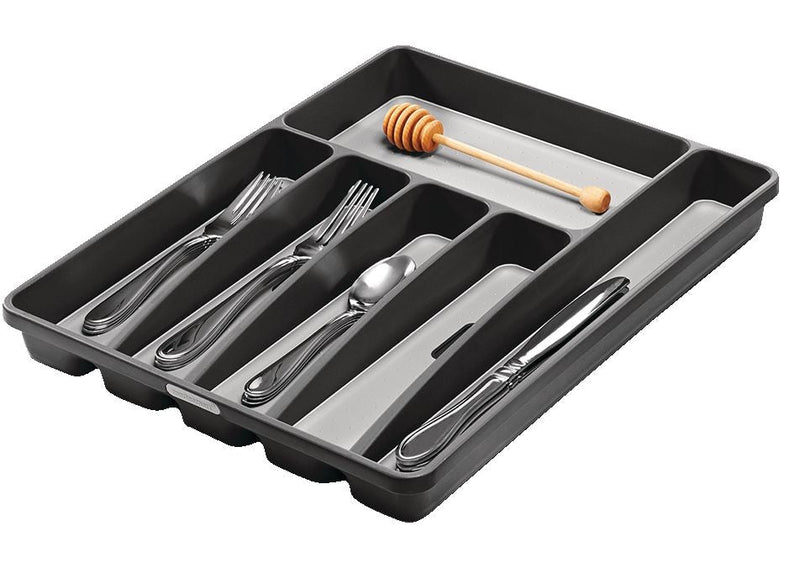 Madesmart Large 6-Compartment Cutlery & Kitchen Utensil Drawer Organizer Tray/Holder, Grey V3