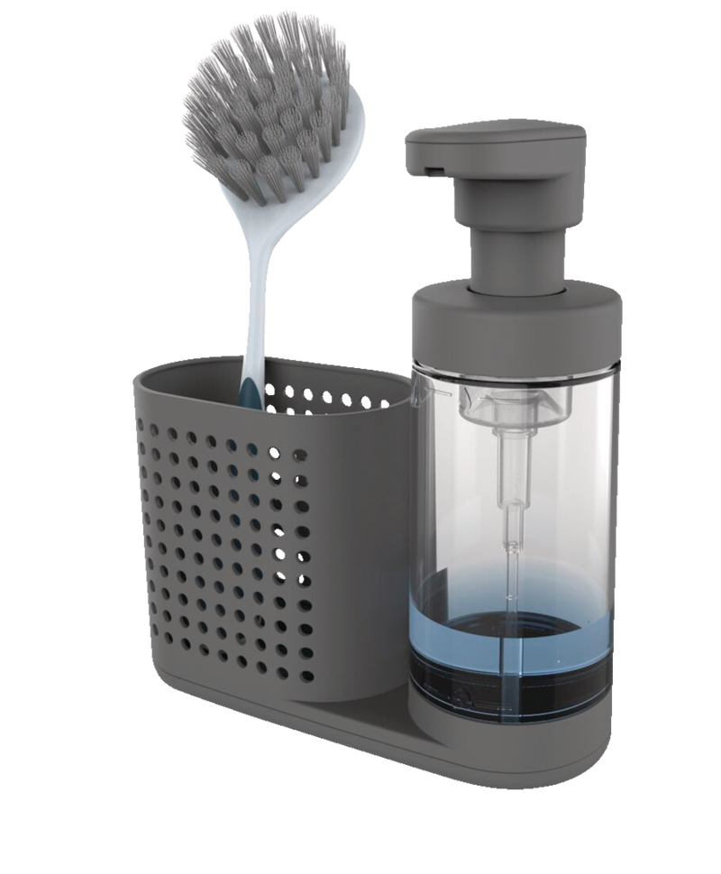 Madesmart Non-Slip Foaming Hand/Dish Soap Pump Dispenser & Sink Caddy Organizer, Grey N2