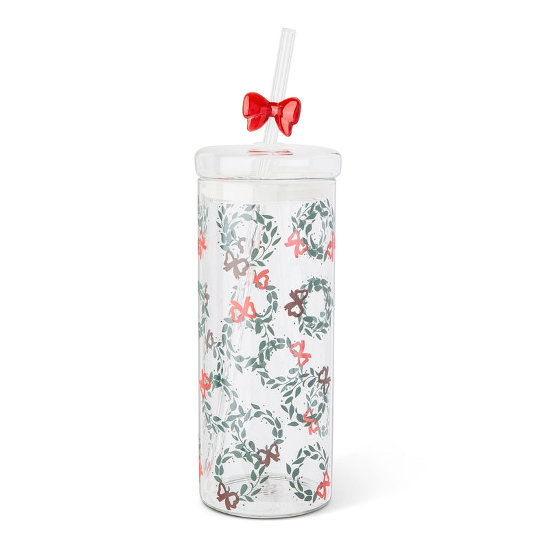Manna 22-oz Printed Glass Tumbler with Bow Charm Straw U5
