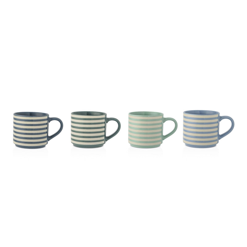 Manna Blue Strip Stackable Mugs, Assorted Colours, 4-pk R3