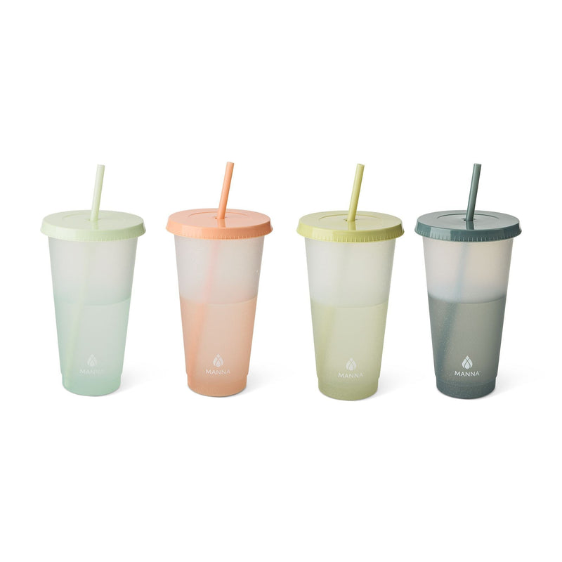 Manna Colour Changing Glitter Plastic Tumbler with Splashproof Lid, 24-oz, 4-pk N8